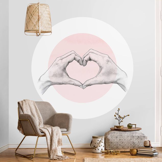 Kök dekoration Illustration Heart Hands Circle Pink White