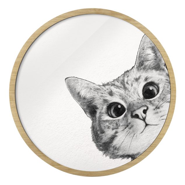 Tavlor runt Illustration Cat Drawing Black And White