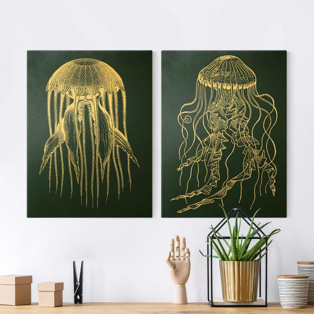 Canvastavlor fisk Illustration Jellyfish Duo