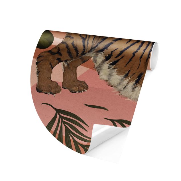 Tapeter modernt Illustration Tiger In Pastel Pink Painting