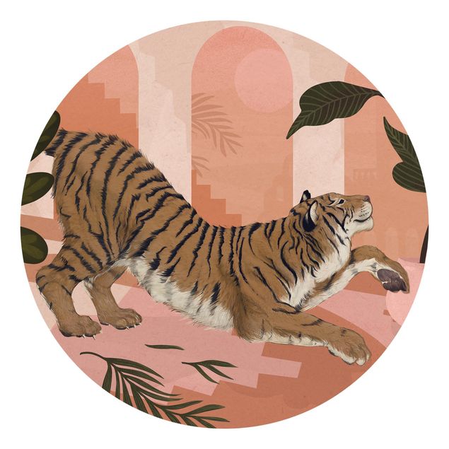 Fototapeter djur Illustration Tiger In Pastel Pink Painting
