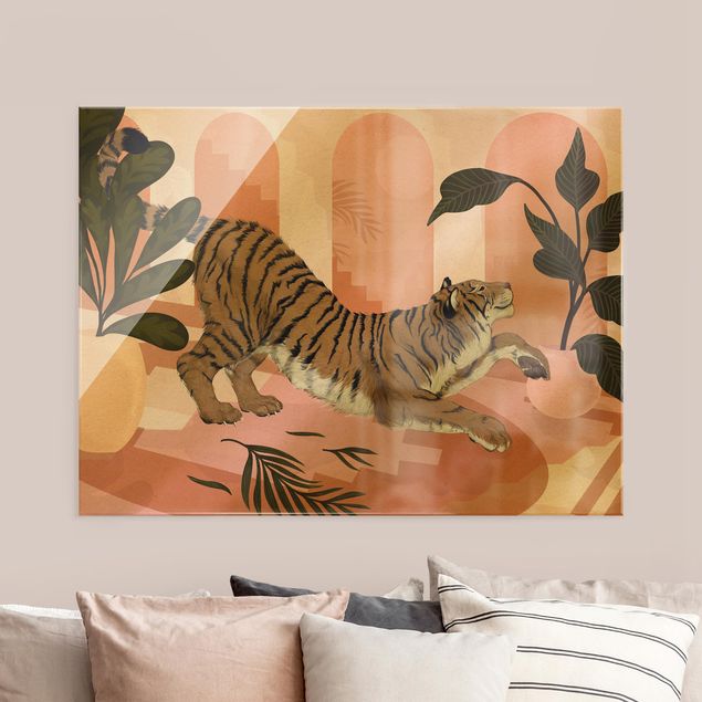 Tavlor tigrar Illustration Tiger In Pastel Pink Painting