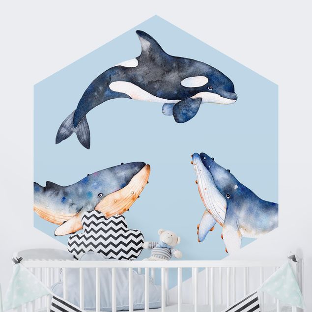 Inredning av barnrum Illustrated Whale In Watercolour