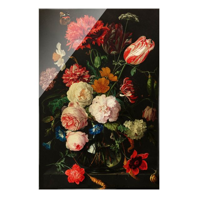 Tavlor blommor Jan Davidsz De Heem - Still Life With Flowers In A Glass Vase