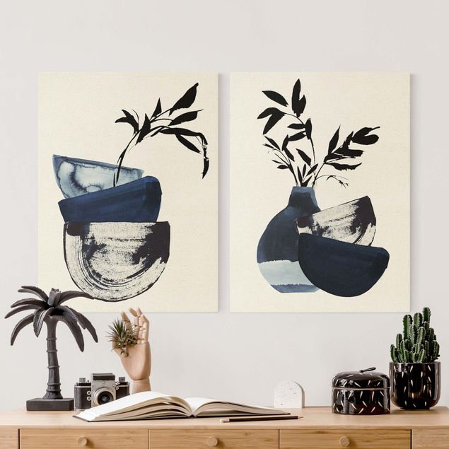 Tavlor blå Japandi Watercolour - Tableware With Branches