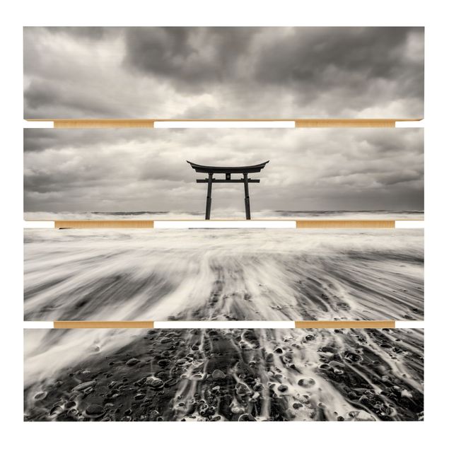 Holzbild - Japanisches Torii im Meer - Quadrat