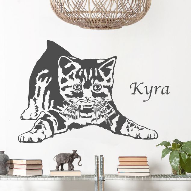 Autocolantes de parede gatos Cute Kitten with customised Name