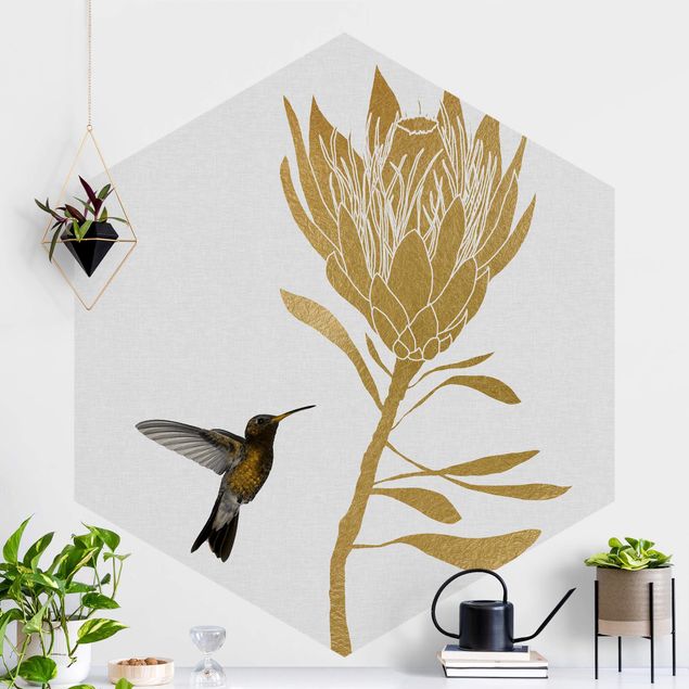 Kök dekoration Hummingbird And Tropical Golden Blossom
