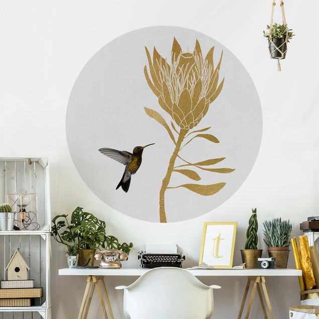Kök dekoration Hummingbird And Tropical Golden Blossom