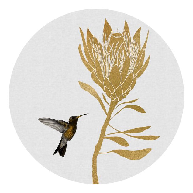 Tapeter modernt Hummingbird And Tropical Golden Blossom