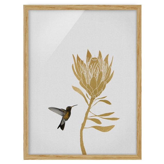 Tavlor blommor  Hummingbird And Tropical Golden Blossom