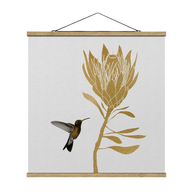 Tavlor konstutskrifter Hummingbird And Tropical Golden Blossom