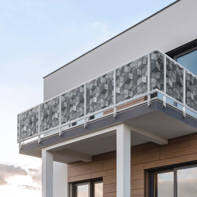 Insynsskydd för balkong väderbeständigt Crystal Grey Cube Pattern