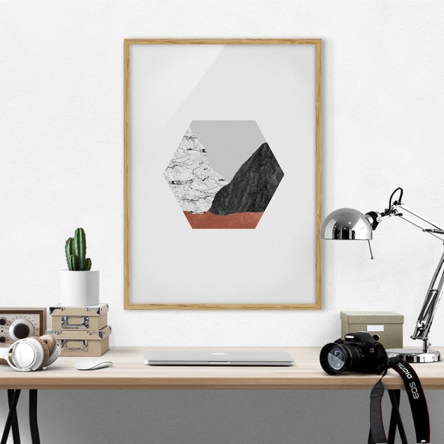 Tavlor med ram svart och vitt Copper Mountains Hexagonal Geometry