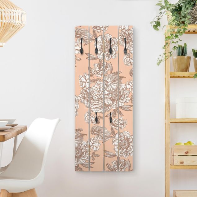 Klädhängare vägg mönster Copper Engraving Flower Bouquet