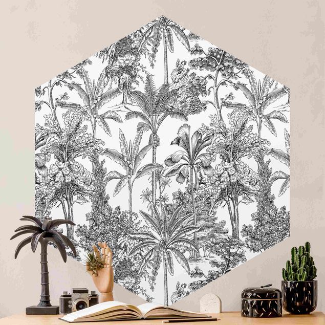 Fototapeter blommor  Copper Engraving Impression - Tropical Palm Trees