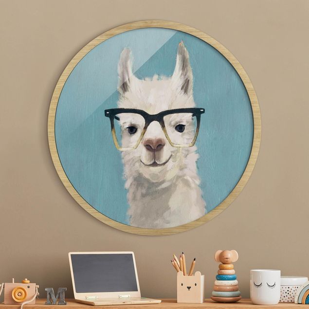 Tavlor med ram djur Lama With Glasses IV