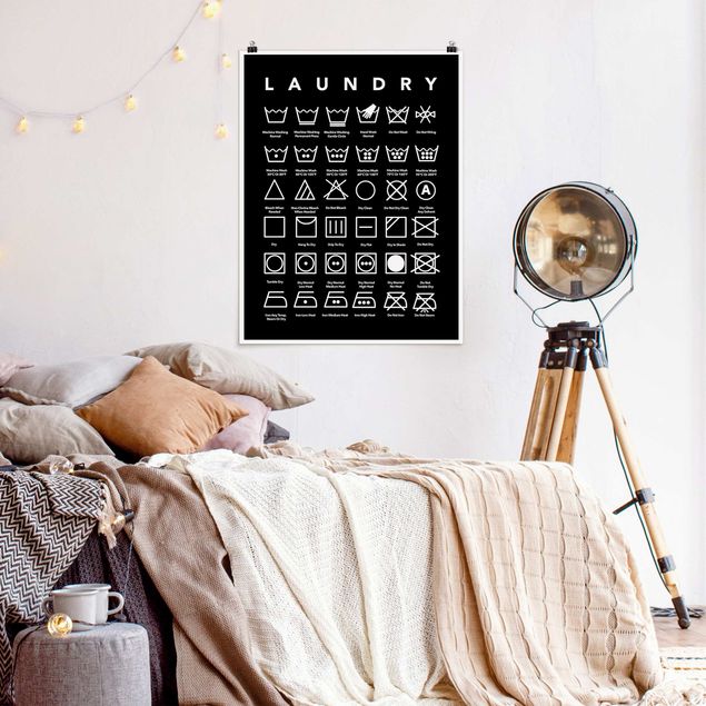 Posters svart och vitt Laundry Symbols Black And White