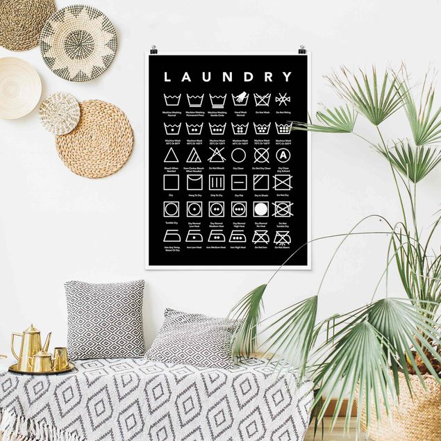 Posters ordspråk Laundry Symbols Black And White