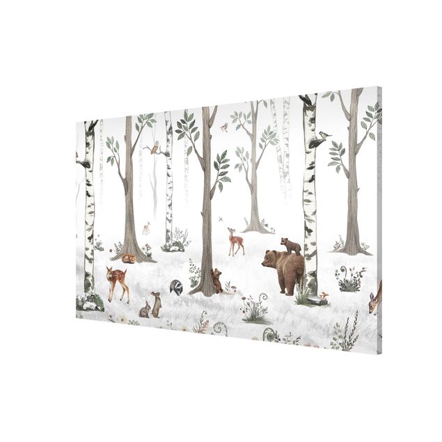 Tavlor träd Silent white forest with animals