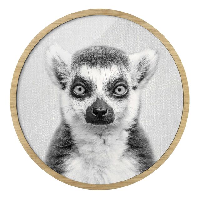Runde Bilder mit Rahmen Lemur Ludwig Black And White
