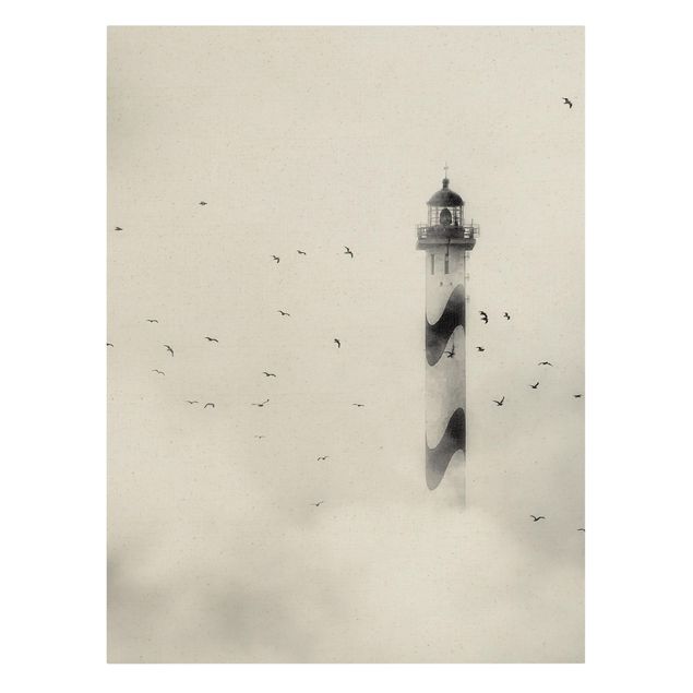 Tavlor hav Lighthouse In The Fog