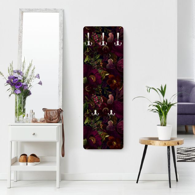 Klädhängare vägg mönster Purple Blossoms Dark