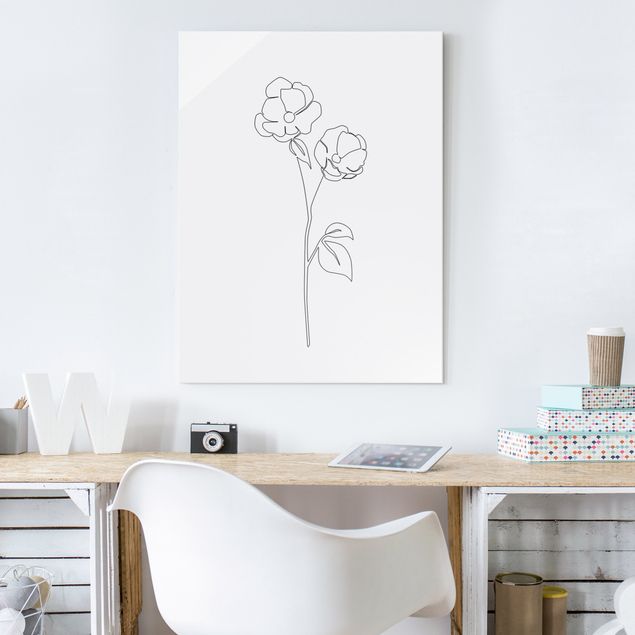 Glastavlor svart och vitt Line Art Flowers - Poppy Flower