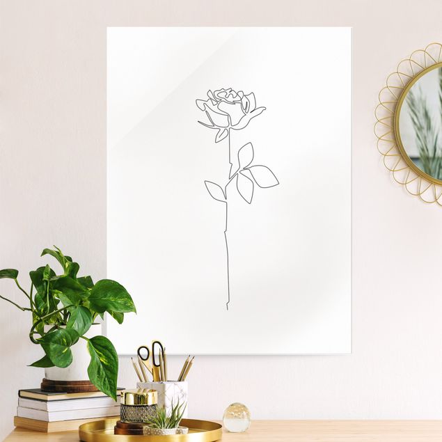 Glastavlor rosor Line Art Flowers - Rose