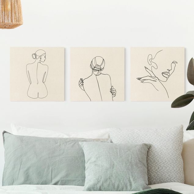 Konststilar Line Art Women Nude Drawing Black And White Set