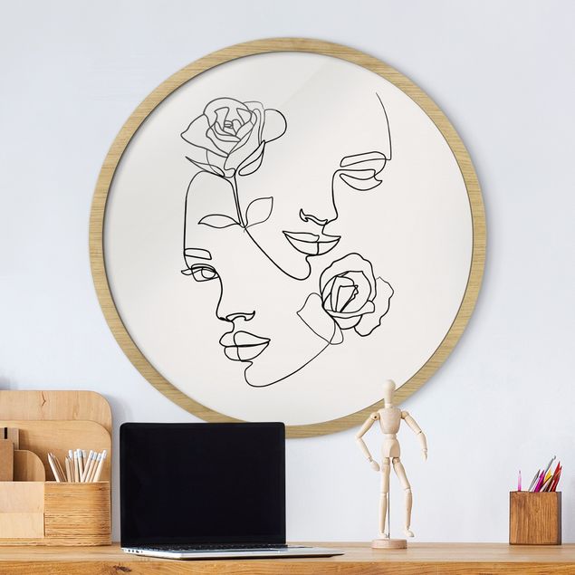 Tavlor med ram konstutskrifter Line Art Faces Women Roses Black And White