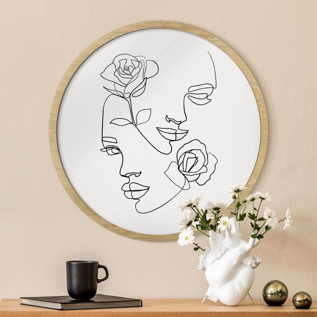 Konststilar Line Art Faces Women Roses Black And White