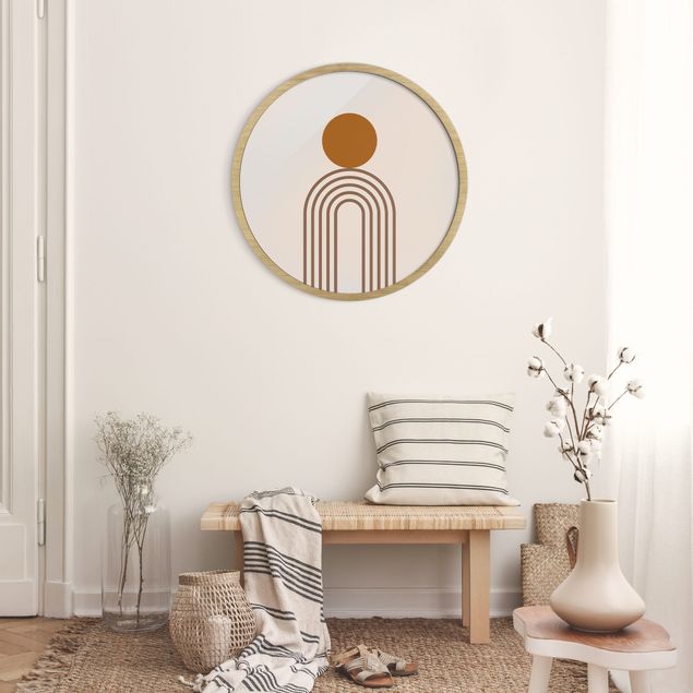 Tavlor med ram abstrakt Line Art Circle And Lines Copper