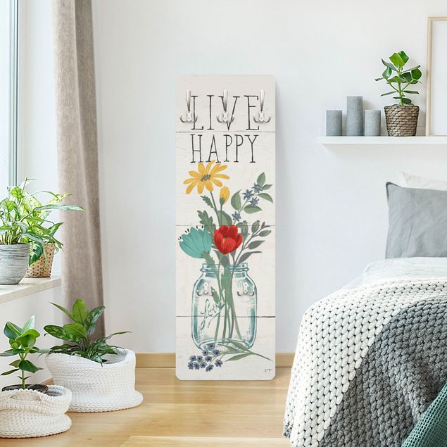 Klädhängare vägg färgglada Live Happy - Flower vase on wood