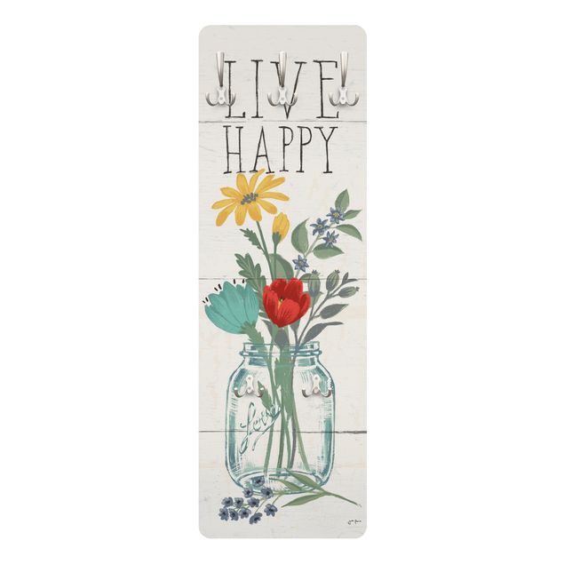 Klädhängare vägg Live Happy - Flower vase on wood