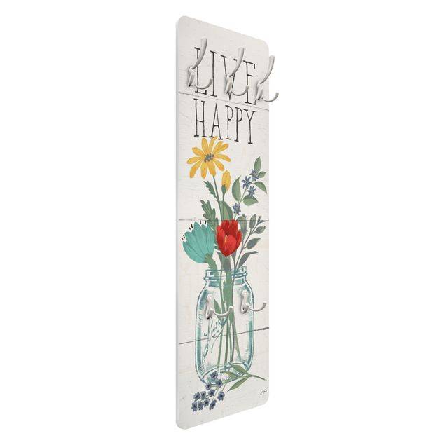 Klädhängare vägg träpanel - Live Happy - Flower vase on wood