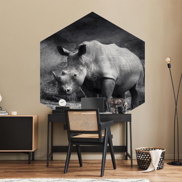 Fototapeter svart och vitt Lonesome Rhinoceros