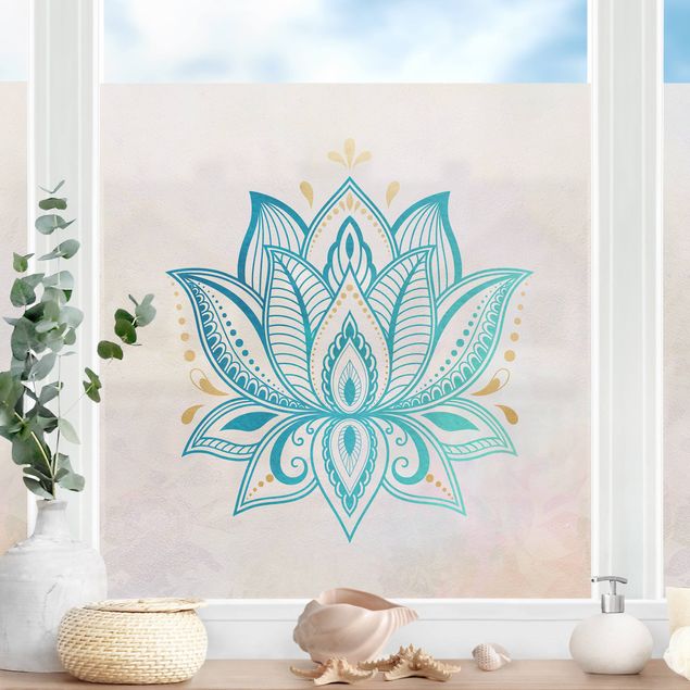 Självhäftande folier Lotus Illustration Mandala Gold Blue