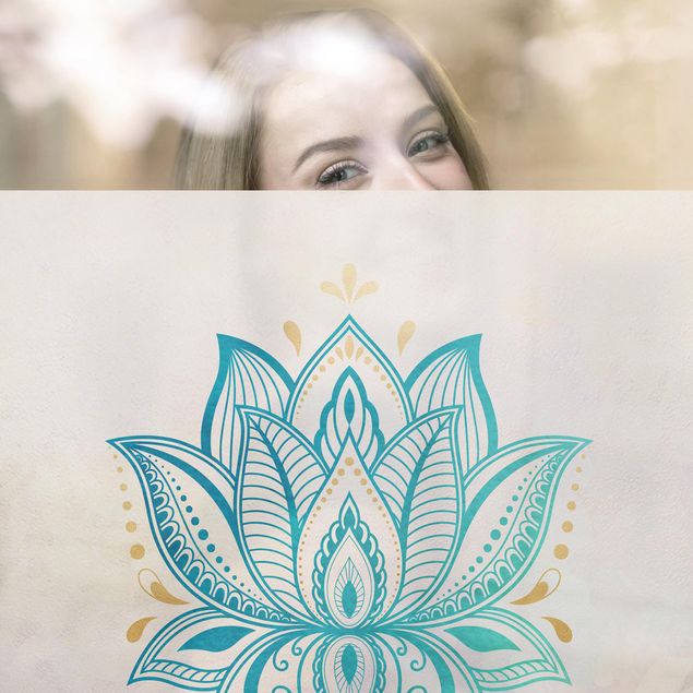 Fönsterfilm - Lotus Illustration Mandala Gold Blue