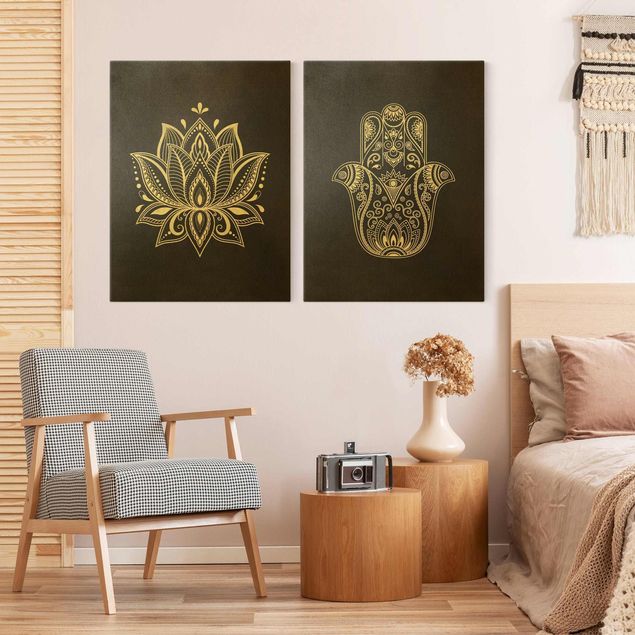 Tavlor mandalas Lotus Illustration And Hamsa Hand Set