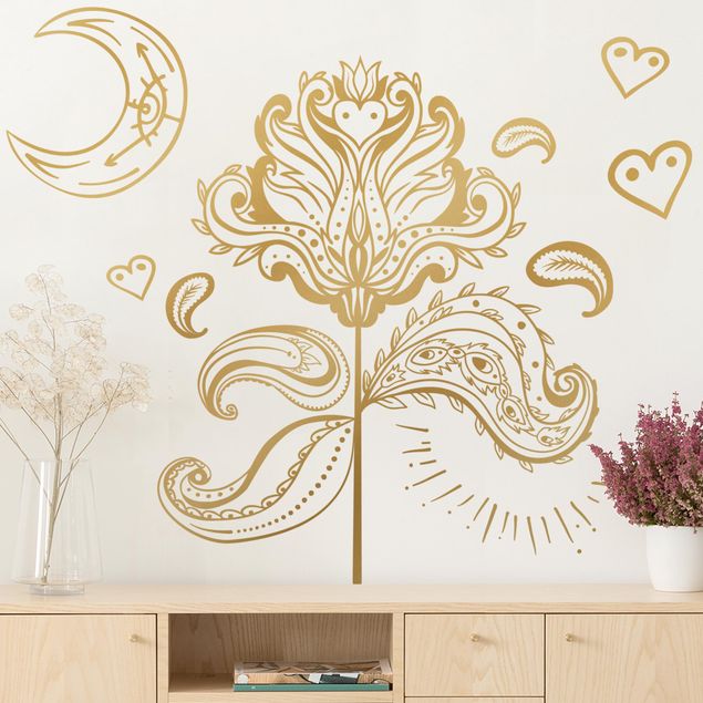 Wallstickers växter Lotus With Moon And Hearts
