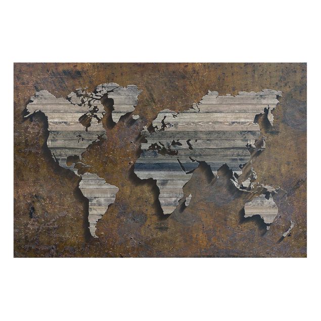 Magnettavla världskartor Wooden Grid World Map