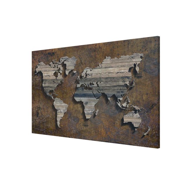 Magnettavla trälook Wooden Grid World Map