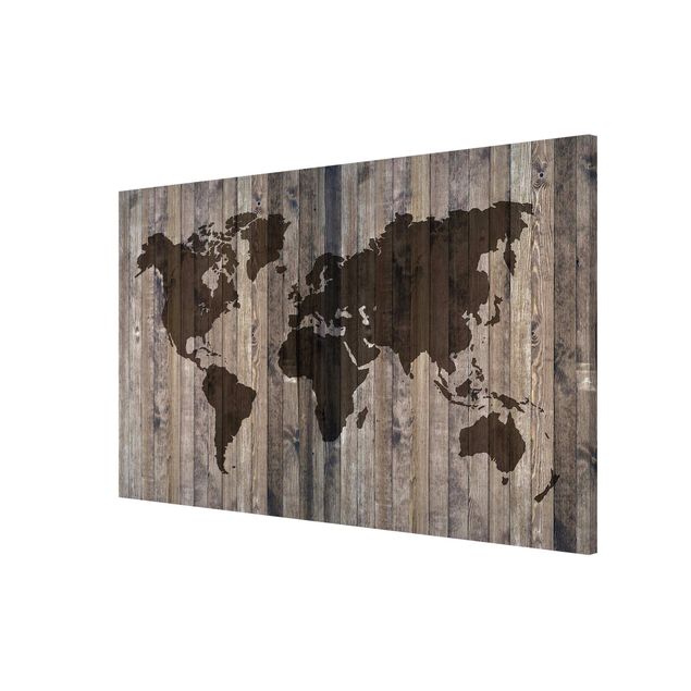 Magnettavla trälook Wood World Map