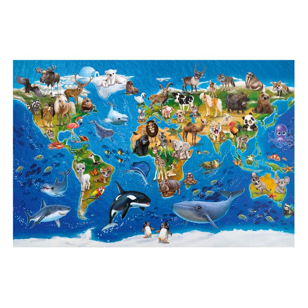 Magnettavla världskartor Animal Club International - World Map With Animals