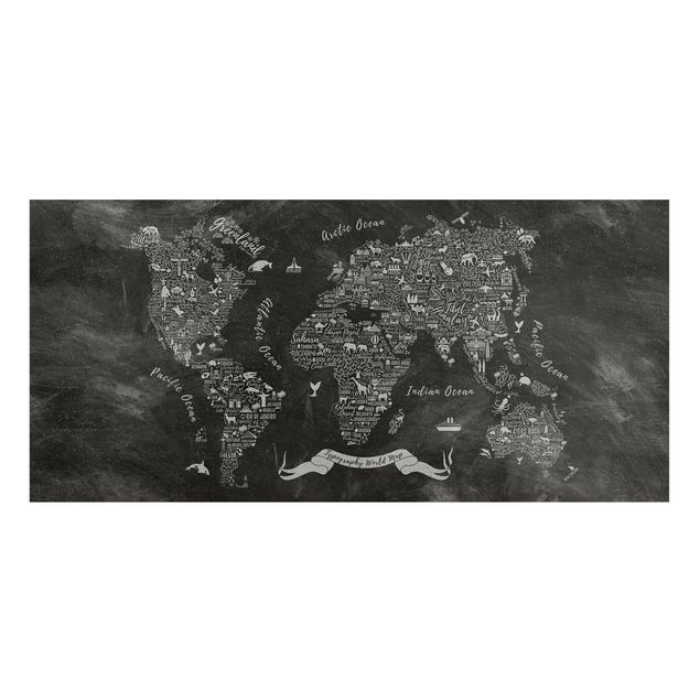 Magnettavla världskartor Chalk Typography World Map