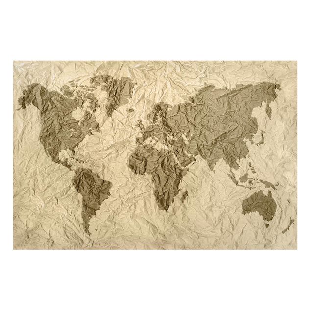 Magnettavla världskartor Paper World Map Beige Brown