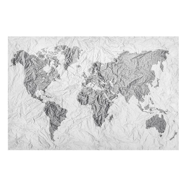 Magnettavla världskartor Paper World Map White Grey