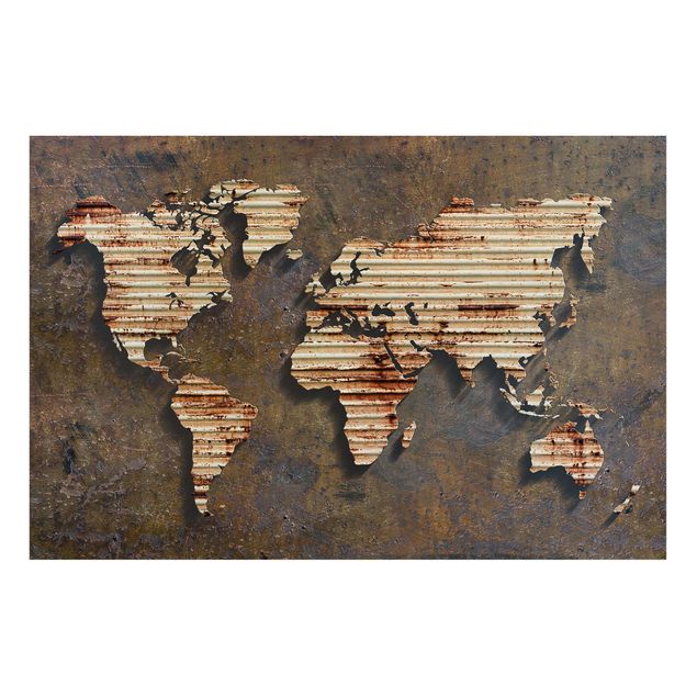 Magnettavla världskartor Rust World Map