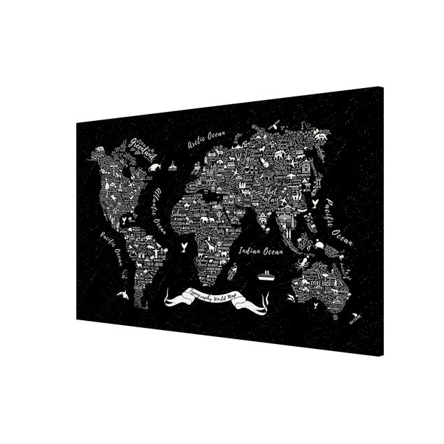 Magnettavla ordspråk Typography World Map Black